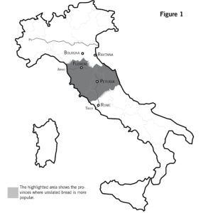 The zone where unsalted bread is eaten in Central Italy.